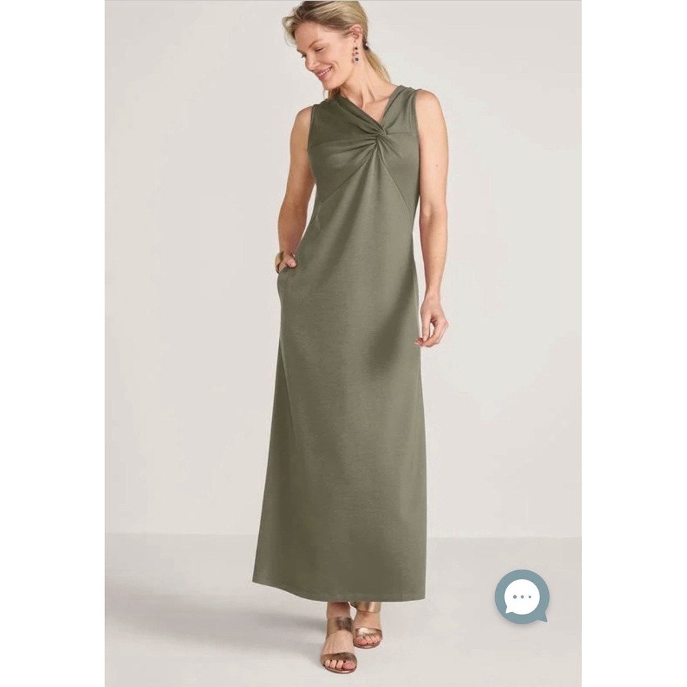 Soft Surroundings Hannah Maxi Dress Women's MED Olive Travel Twist Neck Knit